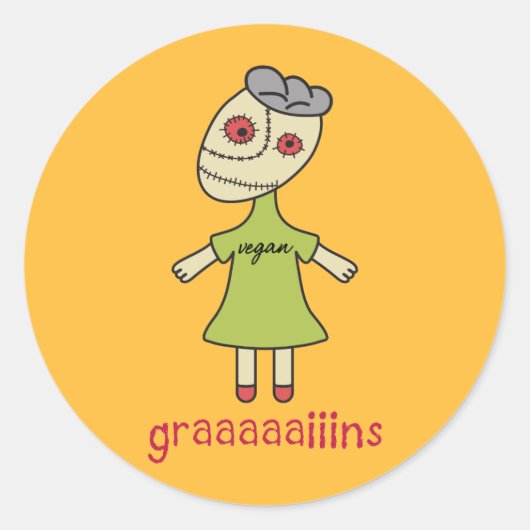 Graaaiins Vegan Zombie Runder Aufkleber (Vorderseite)