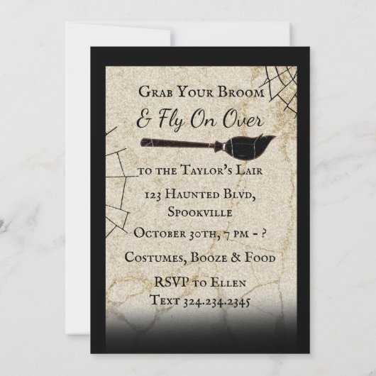 Grab a Broom | Hexen-Themed-Halloween-Party Einladung (Rückseite)