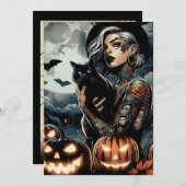 Grab a Broom | Hexen-Themed-Halloween-Party Einladung (Vorne/Hinten)