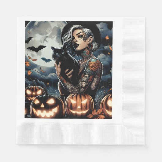 Grab a Broom | Hexen-Themed-Halloween-Party Serviette (Vorderseite)