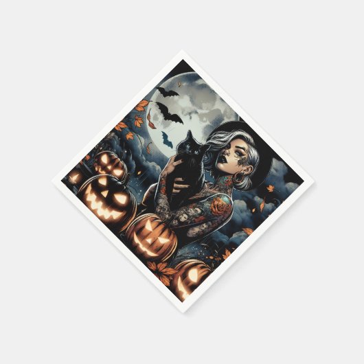 Grab a Broom | Hexen-Themed-Halloween-Party Serviette (Ecke)