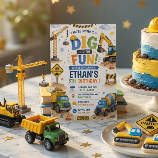 Grab den Spaß beim Bau Geburtstag Einladung