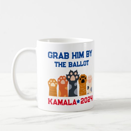 Grab Him von der Ballot Cat Lady Kamala Harris 202 Kaffeetasse (Links)