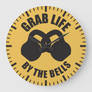 Grab Life by Bells - Kettlebell Große Wanduhr