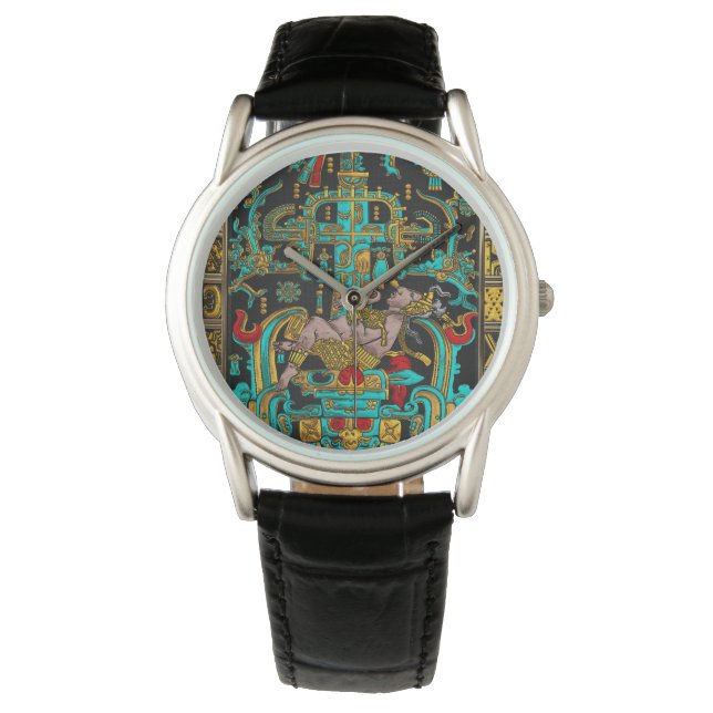 Grab von Pakal - Palenque Astronaut in Farbe Armbanduhr (Vorderseite)