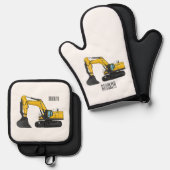 Grabbagger-Cartoon Ofenhandschuh & Topflappen-Set (Vorderseite/Rückseite)