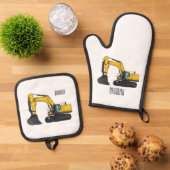 Grabbagger-Cartoon Ofenhandschuh & Topflappen-Set (Oben Unten)