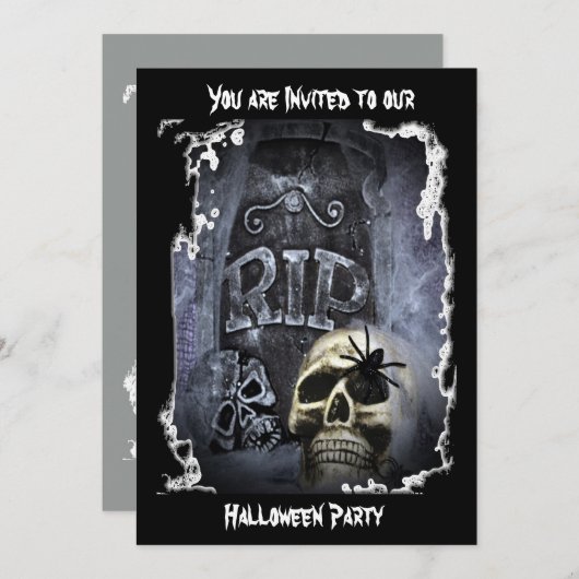 Grabmarker und Schädel Einladung (Vorne/Hinten)