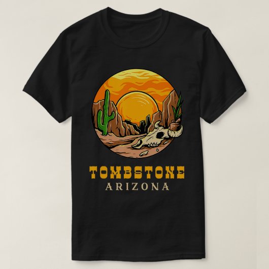 Grabstein Arizona Retro Kaktus und Sun TShirt (Design vorne)
