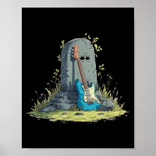 Grabstein-Felsen mit cooler Gitarren-Kostümierung Poster