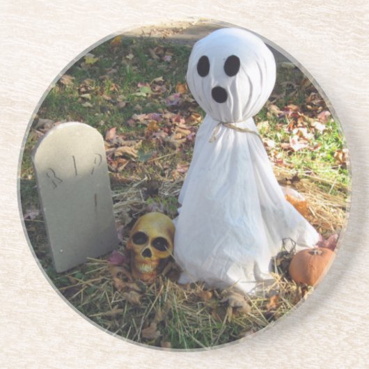 Grabstein, Geist, Skull & Pumpkin Getränkeuntersetzer (Vorne)