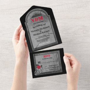 Grabstein-Gotische-Hochzeit zu Halloween All In One Einladung