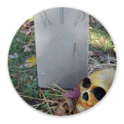 Grabstein und Schädel Keramikknauf (Vorderseite)