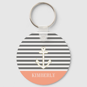 Grabstreifen Nautical Anchor Coral Monogramm Schlüsselanhänger