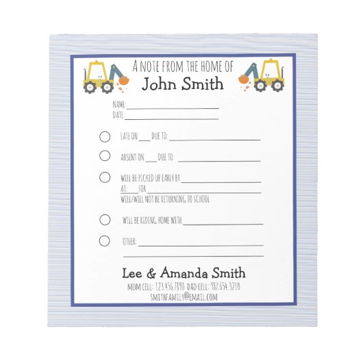 Grabungsbauschule Hinweis 1 Kind Notizblock (Vorderseite)