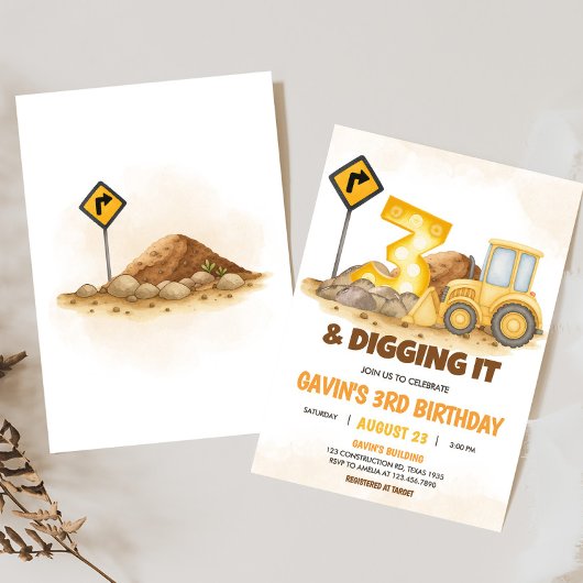 Grabungstruck 3. Geburtstag Party Einladung