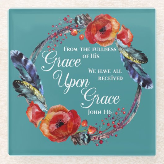 Grace auf Grace John 1:16 Schrift Glasuntersetzer (Vorderseite)