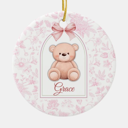 Grace | Benutzerdefiniertes rosa Teddy-Bär-Kinderz Keramik Ornament (Vorne)
