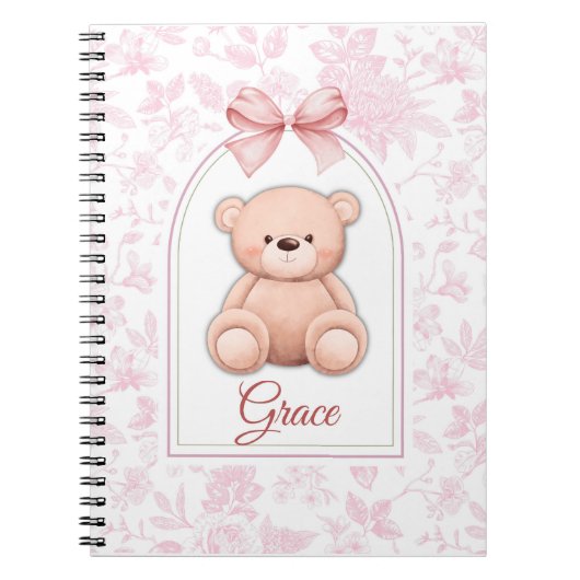 Grace | Benutzerdefiniertes rosa Teddy-Bär-Kinderz Notizblock (Vorderseite)