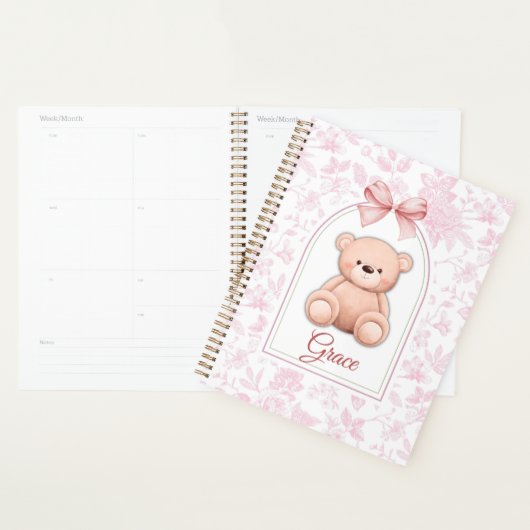 Grace | Benutzerdefiniertes rosa Teddy-Bär-Kinderz Planer (Anzeige)