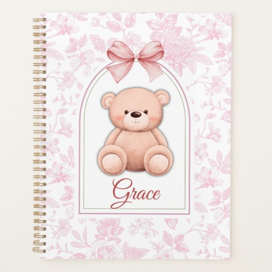 Grace | Benutzerdefiniertes rosa Teddy-Bär-Kinderz Planer (Vorderseite)