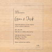 Grace Black and White Modern Wedding Acryleinladungen (Vorderseite)