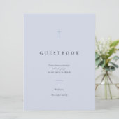Grace Blue Minimal Cross Gästebuch-Tischschild (Stehend Vorderseite)