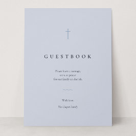 Grace Blue Minimal Cross Gästebuch-Tischschild