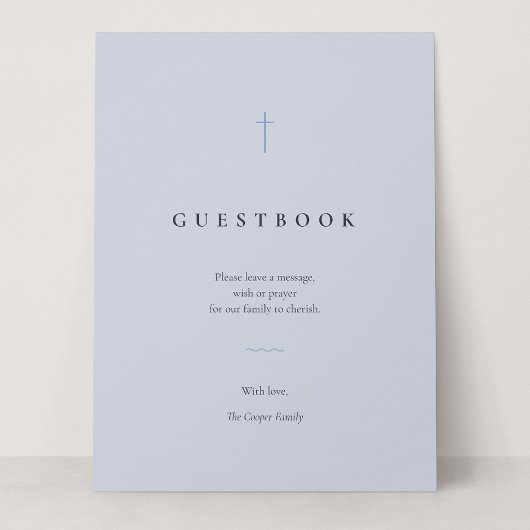 Grace Blue Minimal Cross Gästebuch-Tischschild