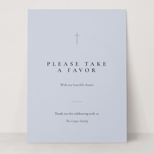 Grace Blue Minimal Cross Take a Favor Tischschild
