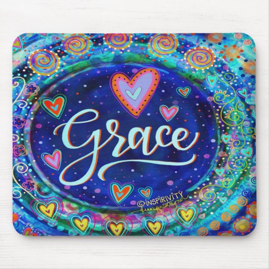 Grace Blue Modern Whimsical Inspirivity Mousepad (Vorne)