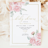 GRACE Blush Bloral and Gold Girl Baby Dusche Einladung