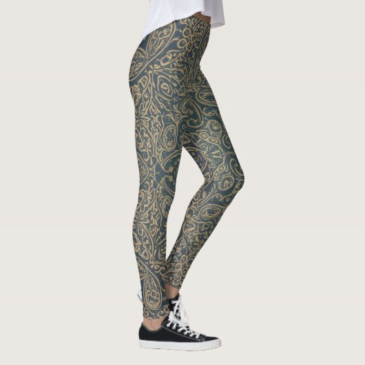 Grace Forest Green Lotus Paisley Artisan Pattern Leggings (Rechts)