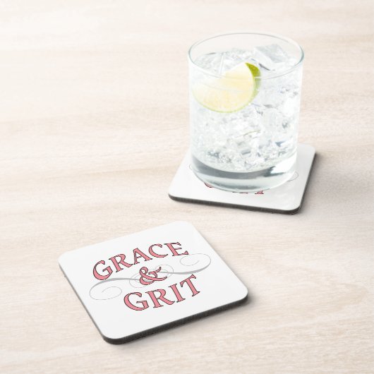 Grace & Grit in Rosa und Grau Getränkeuntersetzer (Rechte Seite)
