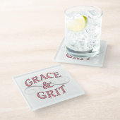 Grace & Grit in Rosa und Grau Glasuntersetzer (Schrägansicht)