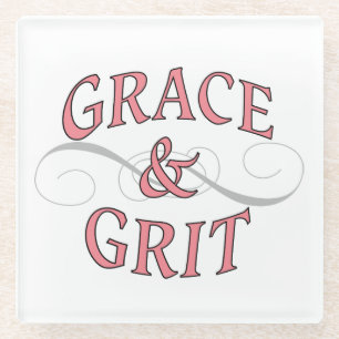 Grace & Grit in Rosa und Grau Glasuntersetzer