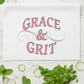 Grace & Grit Worte in Rosa & Grau Geschirrtuch (Gefaltet)