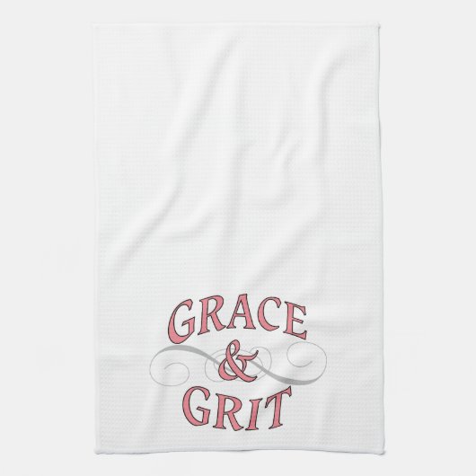 Grace & Grit Worte in Rosa & Grau Geschirrtuch (Vertikal)