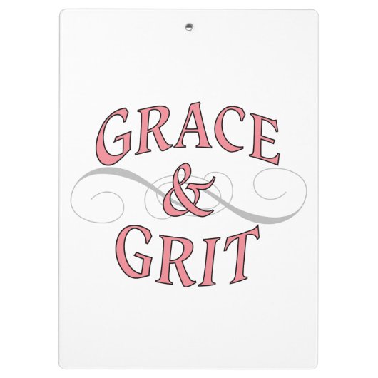 Grace & Grit Worte in Rosa & Grau Klemmbrett (Rückseite)