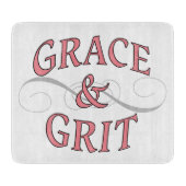 Grace & Grit Worte in Rosa & Grau Schneidebrett (Vorderseite)
