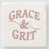 Grace & Grit Worte in Rosa & Grau Steinuntersetzer (Vorderseite)