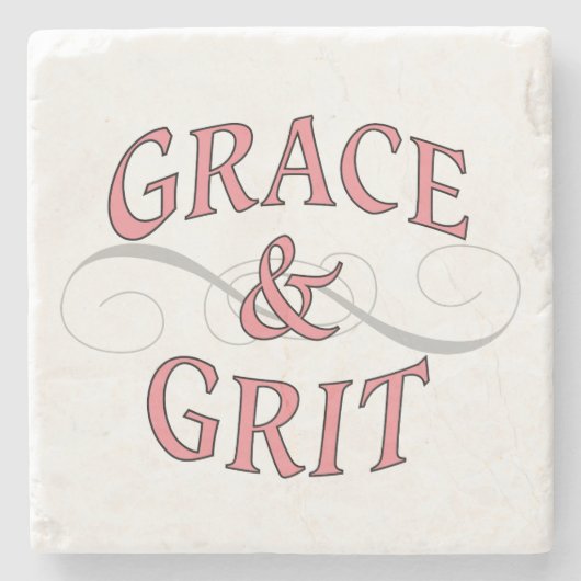 Grace & Grit Worte in Rosa & Grau Steinuntersetzer (Vorderseite)