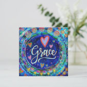 Grace Hübsch Blue Whimsical Hearts Dankeskarte (Stehend Vorderseite)