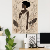 Grace in Bloom – Afro Göttin Linienkunst Poster (Heimbüro)