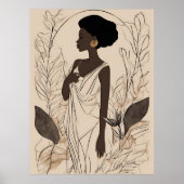 Grace in Bloom – Afro Göttin Linienkunst Poster (Vorne)