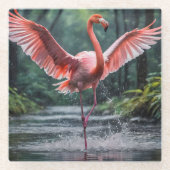 Grace in Flight: Der rosa Flamingos Riverdance Glasuntersetzer (Vorderseite)