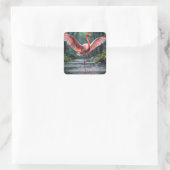 Grace in Flight: Der rosa Flamingos Riverdance Quadratischer Aufkleber (Tasche)