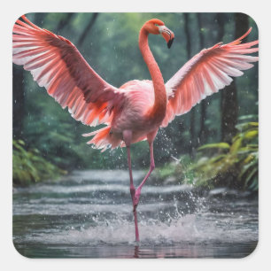 Grace in Flight: Der rosa Flamingos Riverdance Quadratischer Aufkleber