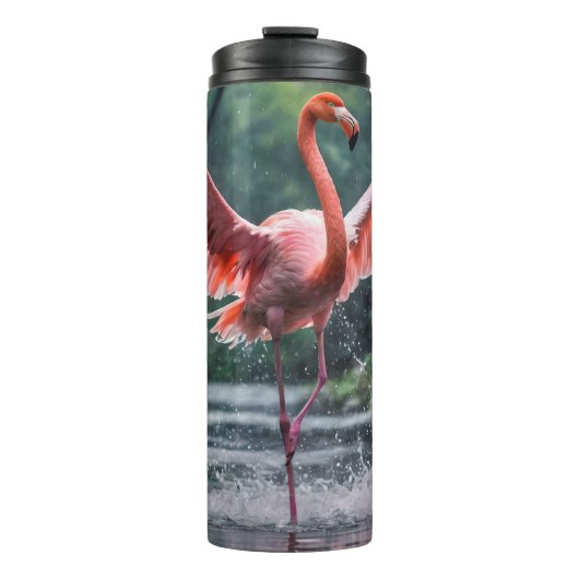 Grace in Flight: Der rosa Flamingos Riverdance Thermosbecher (Vorderseite)