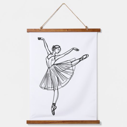 Grace in Motion - Ballerina Line Art Wandteppich Mit Holzrahmen (Vorderseite)